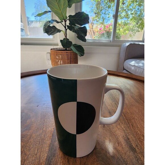 2014 Starbucks Geometric Collection Split Dot Black White Green Coffee Mug - Picture 1 of 6